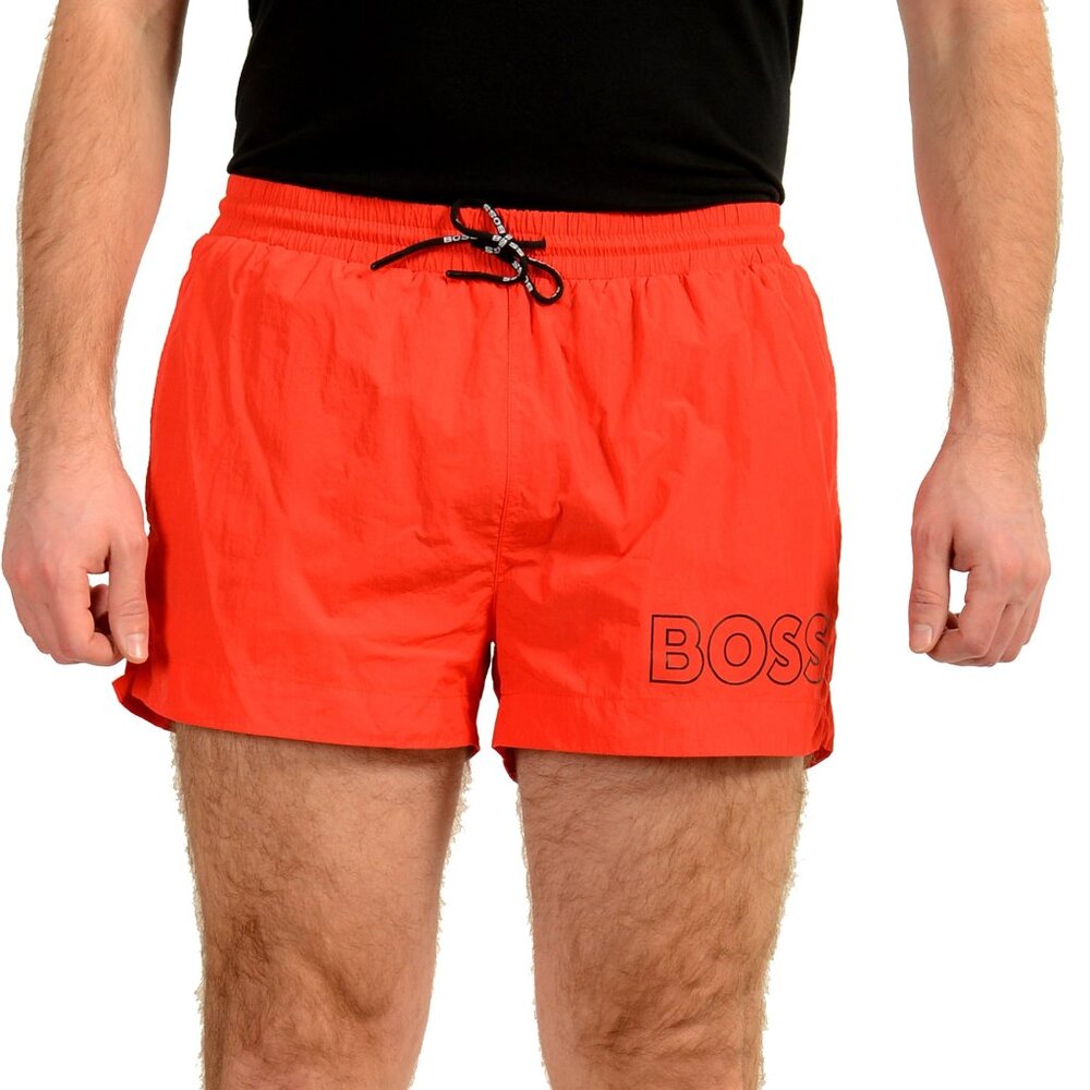 Hugo Boss Men's "Mooneye" Red Logo Print Swim Board Shorts US 2XL IT 56